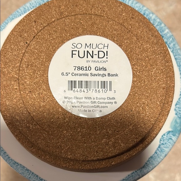 White and Blue Ceramic Accent Jar with Wooden Lid - Picture 4 of 5